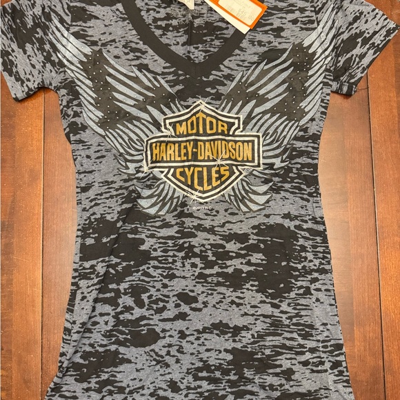 Harley-Davidson Black and Gray Winged V-Neck Tee - Picture 1 of 5